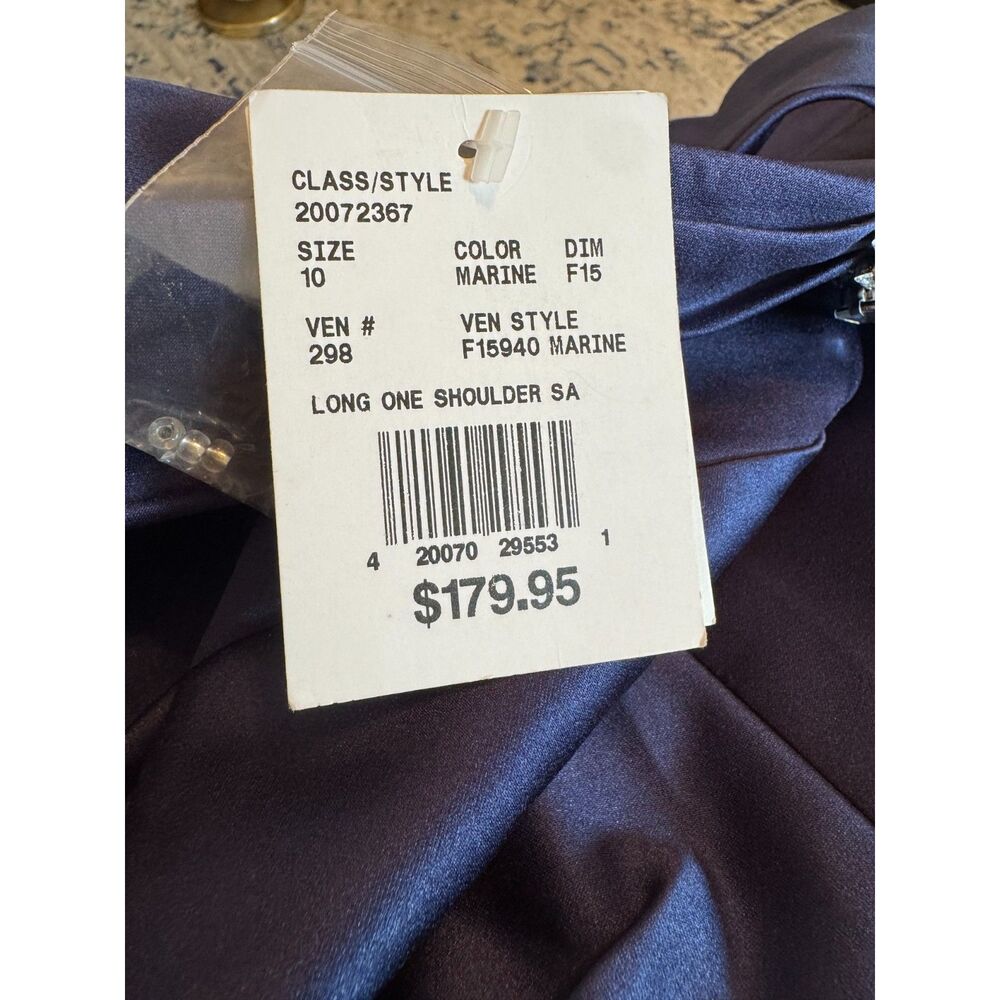 David's Bridal Navy One-Shoulder Formal Gown Sz. 10 NWT Rhinestone Maxi Dress - Picture 5 of 11